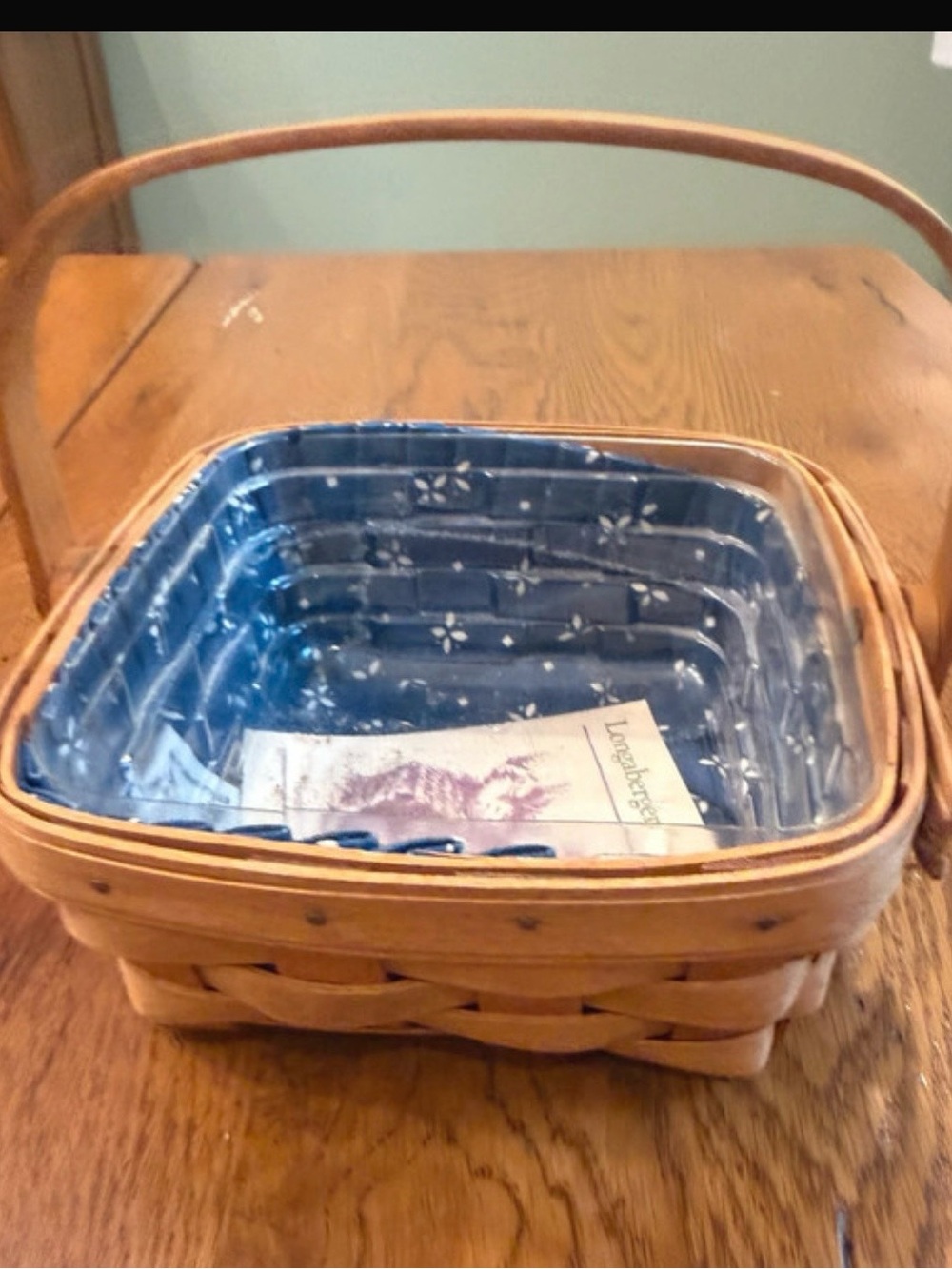 Longaberger Woven Basket with Blue Floral Liner